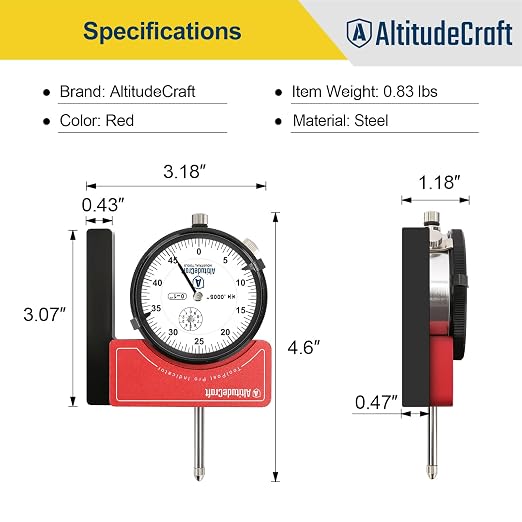 Rigid Lathe Tool Post Indicator Holder for 4-Jaw Chuck Centering & Runout Checks, .0005" Dial Indicator, AXA/BXA Quick Change, Mini Lathe Machinist Accessories