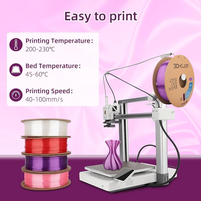 3DHoJor Silk PLA Filament 1.75mm, PLA Filament 1.75mm Silk Shiny 3D Printer Filament, 1kg Cardboard Spool (2.2lbs), Dimensional Accuracy +/- 0.03 mm, Fit Most FDM Printer（Purple）