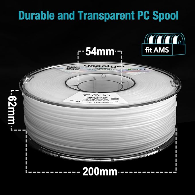 YXPOLYER Breakaway Support Filament 1kg 1.75mm with Upgraded PC Reusable AMS-Compatible Spool, Solvent-Free Support Material for PETG, Nylon, PA-CF, PPS, PC-CF, and More Engineering-Grade Filament