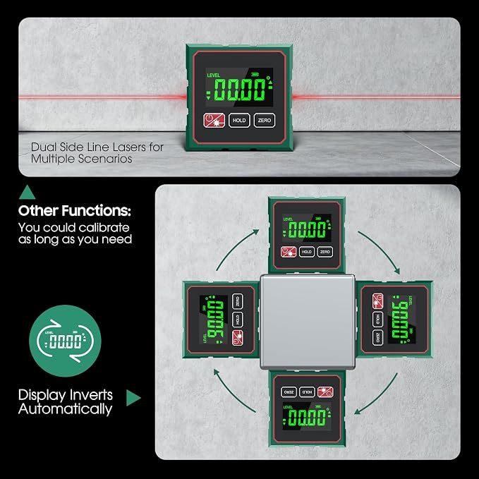 Digital Angle Finder Magnetic Digital Level with Laser Angle Gauge for Table Saw&Woodworking, LCD Display Level Box Measuring Tool, Electronic Laser Backlight Inclinometer for Construction, Machinery