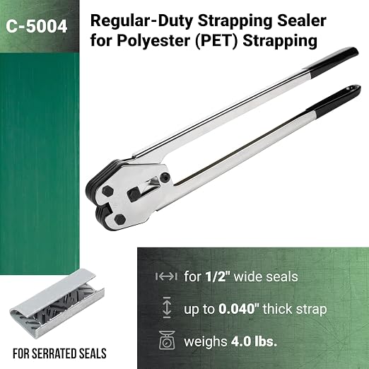 IDL Packaging C-5004 Regular-Duty Strapping Sealer/Crimper for 1/2" Polyester (PET) Strapping - Less Effort in Closing The Seal with Long Handles - Heat-Treated Wearing Steel Parts