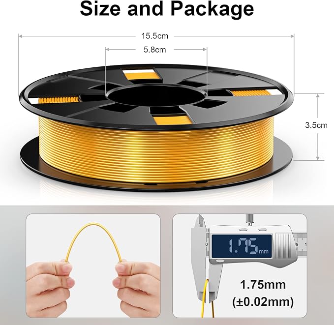 ENTINA 4 Colors Silk Shiny 3D Printer Filament Bundle, PLA Filament 1.75 mm for 3D Printers, Dimensional Accuracy +/- 0.02 mm, 200g x 4 Spools Set