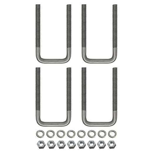 Square U Bolt with Hardware for Boat Trailer, Galvanized Steel, 3/8" Diameter x 1-5/8" x 3-3/8" for 1-1/2" Beam (4 Pack)