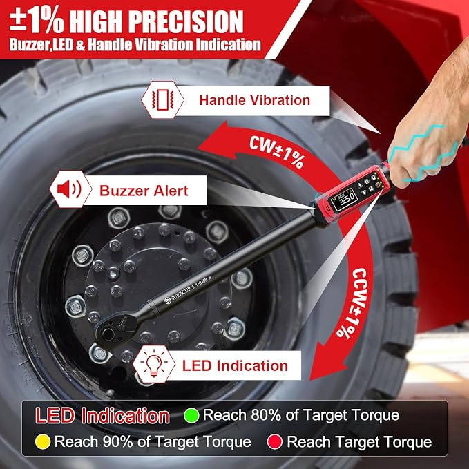 SUERCUP 1/4"&3/8"&1/2" Digital Torque Wrench Set, ±1% accuracy | 0.15-10Nm&0.66-44.29Ft.Lb/0.9-60N.m&3.8-250.8Ft.Lb/5.1-340Nm, 9 presets, 5 units, for Truck, Auto, Moto, Bike, Electronics