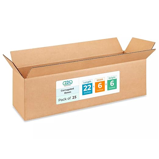 Long Moving & Shipping Boxes 22"L x 6"W x 6"H (25-Pack) - Extra Strength 200 lb vs Regular - USA-Made Corrugated Heavy Duty Packing Box - Heavy Duty Shipping Box - Long Cardboard Box by IDL Packaging