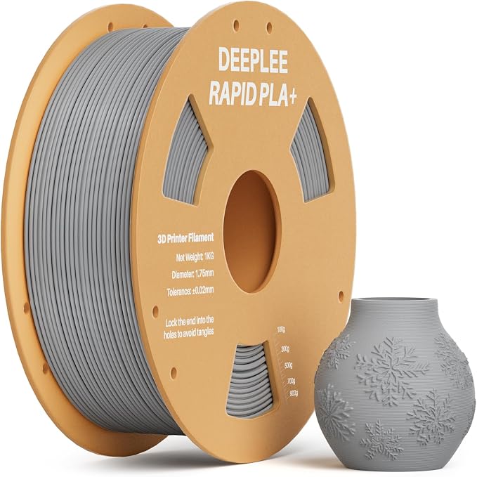 Rapid PLA Plus Filament 1.75mm, High Speed 3D Printer Filament Up to 600mm/s, PLA+ Filament Dimensional Accuracy +/- 0.02 mm Fits Most FDM 3D Printer, Cardboard Spool Gray 1kg
