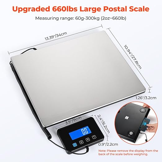 MUNBYN Shipping Scale, 440lb/1.8oz Digital Postal Scale for Packages with Hold/Tare Function, Backlit LCD, Battery & Cable Included, Postage Scale for Small Business, Packages, Luggage, and Home Use
