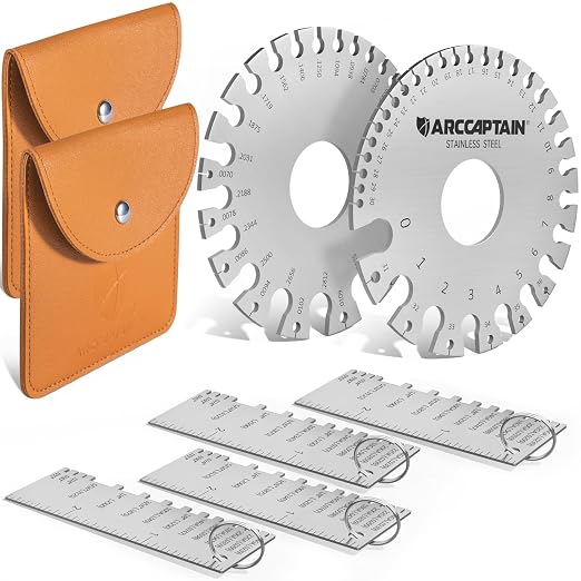 ARCCAPTAIN Metal Gauge Thickness Tool, Metal Thickness Gauge, 2 Sets, Stainless Steel Metal Sheets Welding Material Thickness Gauge Standard Dual-Sided Round Thickness Measuring Tool