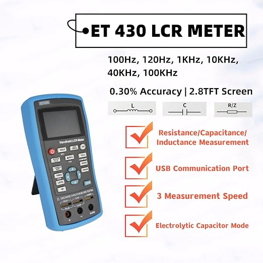 ET430 LCR Meter 100KHz Digital Inductance Capacitance Resistance Testers Electrical Multimeter with Fixed Frequency Points
