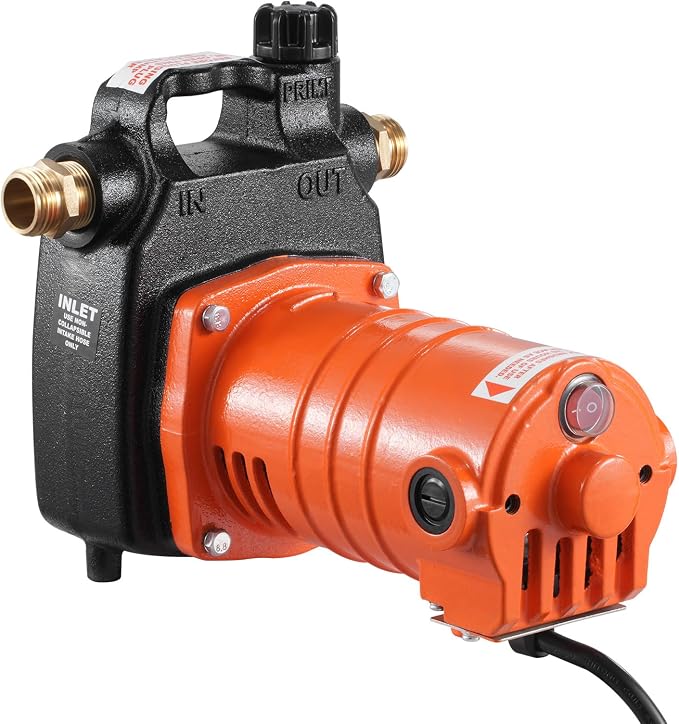 VEVOR Cast Iron Water Transfer Pump, 115V AC 1600 GPH 1/2HP, Portable Electric Utility Pump with Carbon Brush, Filter, Brass Connectors, for Garden, Rain Barrel, Pool, Pond, Hot Tub, Aquarium Draining