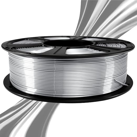 Geeetech Silk PLA Filament 1.75mm for 3D Printer, Metal-Like Shiny 3D Filament 1kg (2.2lbs) 1 Spool, Dimensional Accuracy +/- 0.02 mm, Metallic Silver Silk Filament