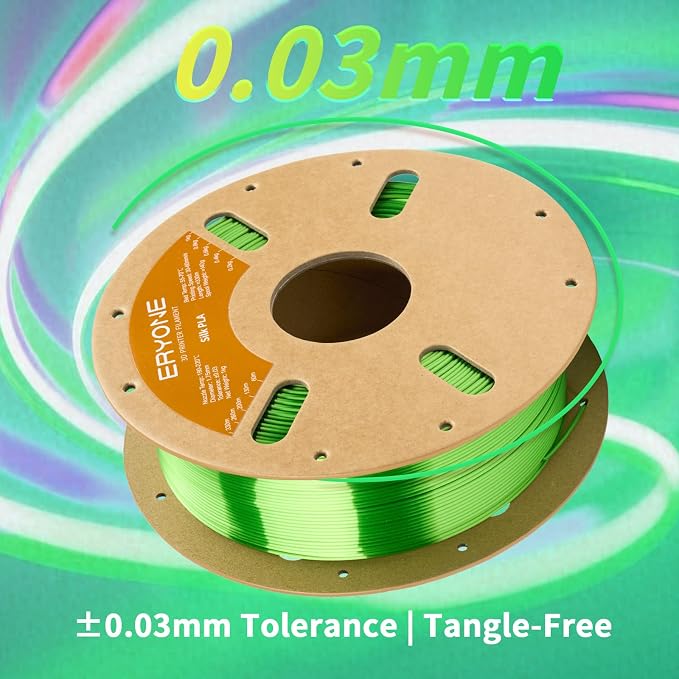 ERYONE Silk PLA Filament for 3D Printer 1.75mm +/- 0.03mm, Shiny Filament 1kg (2.1lbs)/Spool, Green Apple