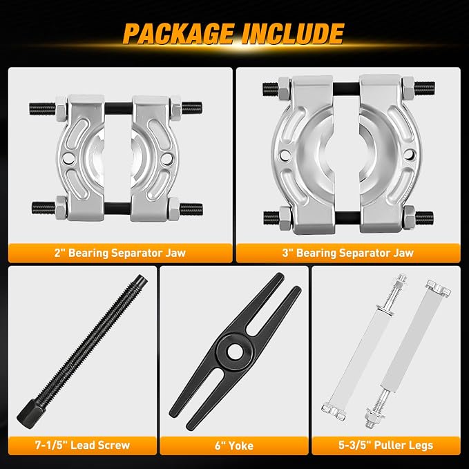 GOOACC 14pcs Bearing Puller Kit, 5 Ton Capacity Bearing Separator with 2" and 3" Jaws, Wheel Bearing Removal and Hub Axle Puller Set, Heavy Duty Gear Splitter Tool Kit, Pinion Pullers with Case, Black