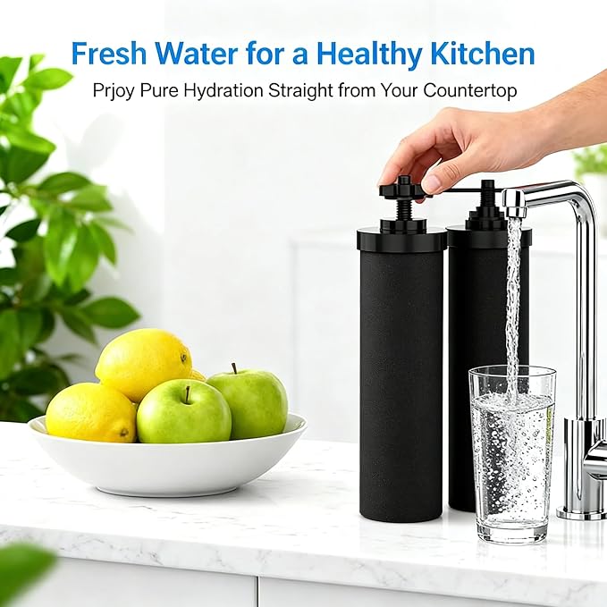 Black Filter 4 Packs, NSF/ANSI 42 Certified Replacement for BB9-2 Purification Elements, Compatible with Berkey Gravity Water Filtration System, Reduces Contaminants & Improves Water Taste
