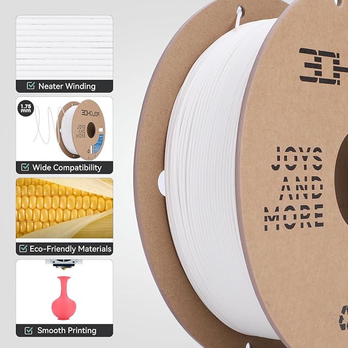 3DHoJor Matte PLA Filament 1.75mm, Upgrade 1kg*4 Bundle Cardboard Spool PLA Filament 1.75 PLA 3D Printing Filament, Print with Most 3D Printers Using 3D Filament-Milky White