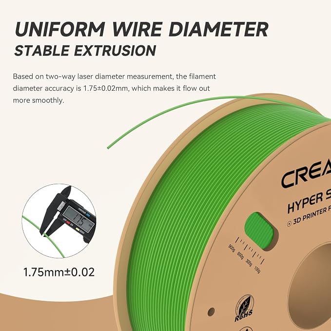 Official CREALITY Hyper PLA Filament 1.75mm, High Speed PLA 30-600mm/s Rapid 3D Printer Filament, Dimensional Accuracy +/-0.02mm, Stronger Toughness, Fit Most FDM 3D Printers，1KG(2.2lbs) Spool Green