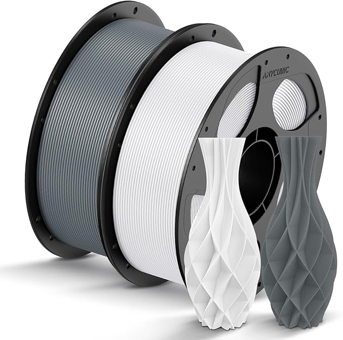 ANYCUBIC PLA Filament 1.75mm Bundle, 3D Printing PLA Filament 1.75mm Dimensional Accuracy +/- 0.02mm, 1KG Reusable Spool (2.2 lbs), 2KG Texture Grey+White