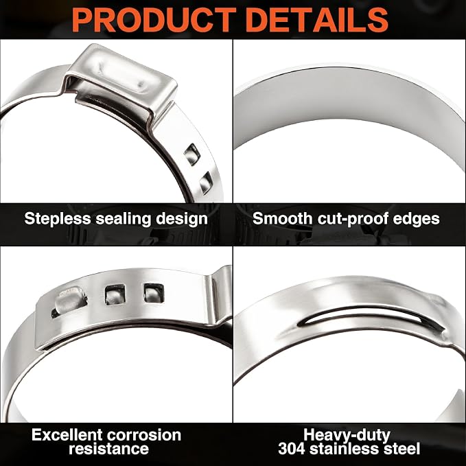 560PCS 22-Sizes Stepless Single Ear Hose Clamp Kit with Pliers, 5.3-36.1mm (~1/4"-1-3/8") 304 Stainless Steel Leak-Proof Clamps, for Automotive Fuel Line, CV Boot, PEX Pipe, HVAC & Marine