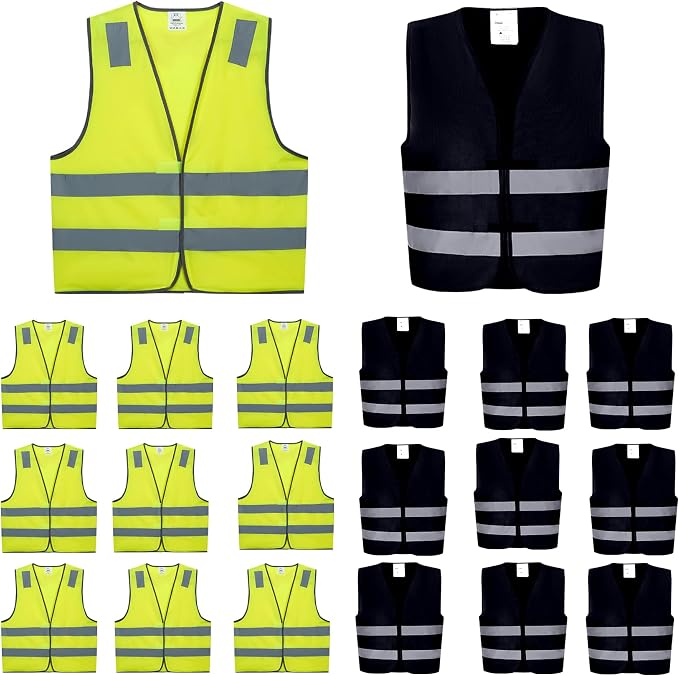 20Pack of Safety Vests,10 Pack Black and 10 Pack Yellow