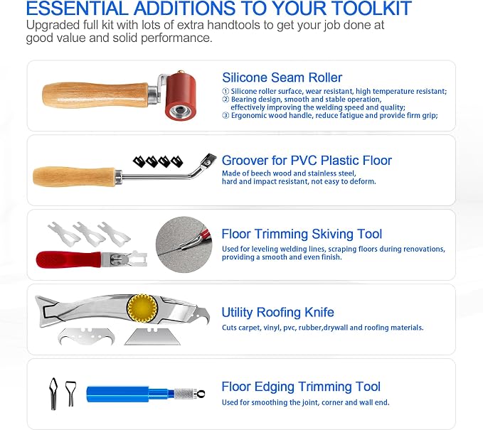 Hot Air Plastic Welder 1600W, Complete Accessories & Nozzles for Plastic Welding Roofing Kit 110V, Vinyl PVC TPO Roof Handheld Hot Air Heat Gun Plastic Welding Torch