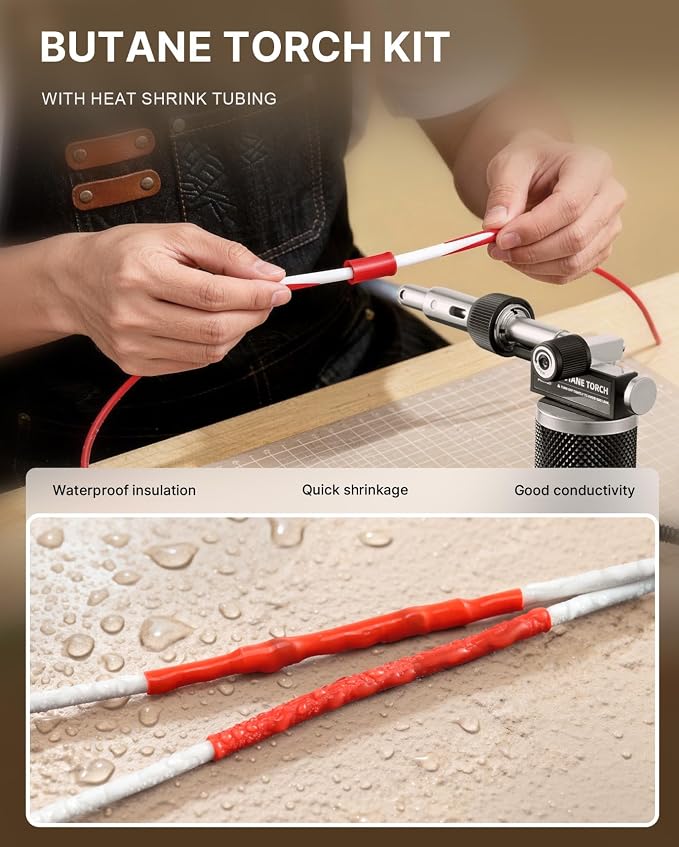 RAVS 15-piece Butane Torch Kit with 140 pcs Heat Shrink Tubing Kit, Cordless Butane Soldering Iron Kit, Multi-Function Brazing Torch Kit without Fuel