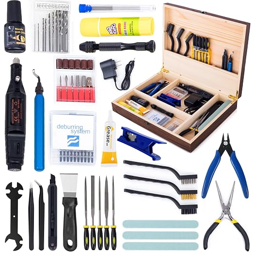3D Printing Tool Kit with Storage Wooden Boxes, 3D Printer Accessories - Deburring Tool, 3D Printer Removing Scrapers,Trimming Tools,Smoothing Tools, Hand Drill for Bambu Lab, Ender 3, Kobra, etc.