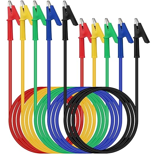 SWANLAKE 5-Piece Dual-Ended Alligator Clip Test Leads, 1000V 15A 3.5ft/1M Electrical Alligator Clips, Flexible Copper Cable Crocodile Clip, Mini Jumper Wires with Gator Clips