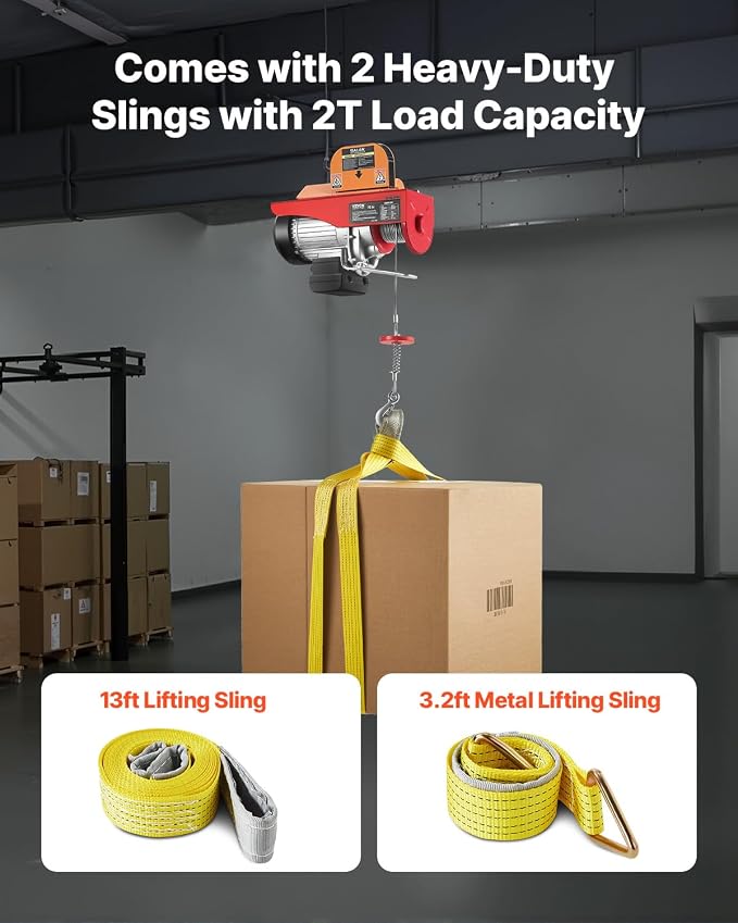 VEVOR Electric Hoist with Remote Control, 1320LBS Electric Winch, 110V Electric Hoist with 14ft Wired Control for Lifting in Factories, Warehouses, Construction Site, Attic