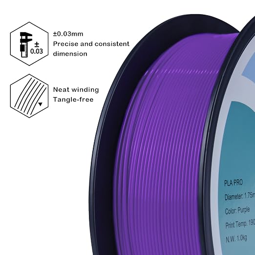 ZIRO PLA Filament 1.75mm, Pure Color 3D Printer Filament, PLA PRO Basic Color Series, 1.75MM 1KG Spool, Dimensional Accuracy +/- 0.03mm, Purple