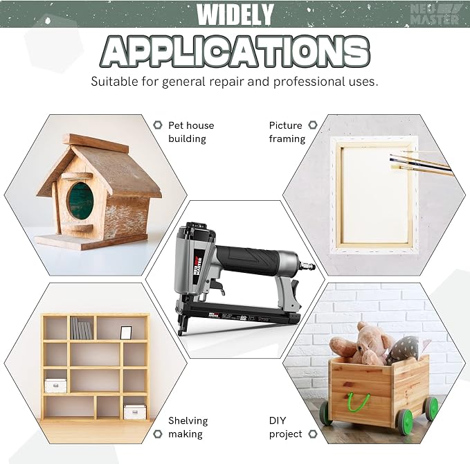 NEU MASTER Pneumatic Staple Gun 20 Gauge, Air Powered Upholstery Stapler with 1500pcs Staples (1/4"–5/8"), Lightweight Stapler for Woodworking, Furniture, DIY & Home Improvement