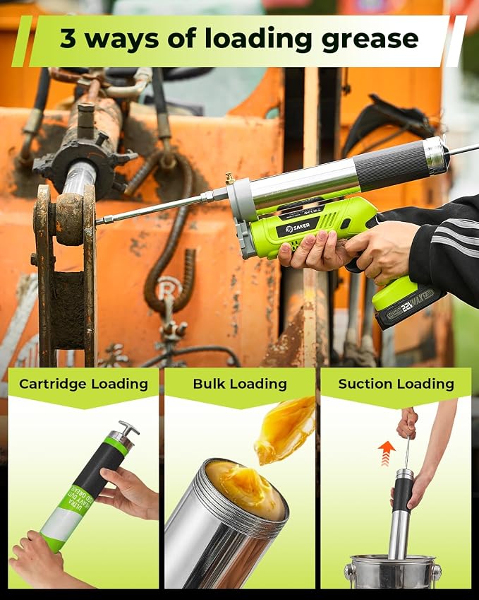 Saker 12,000 PSI Electric Grease Gun, Cordless Grease Gun Kit with 2 * 2.0Ah Batteries, 5.5 oz/min High Flow & LED Light for Truck, Automotive, RV, Farm DIY