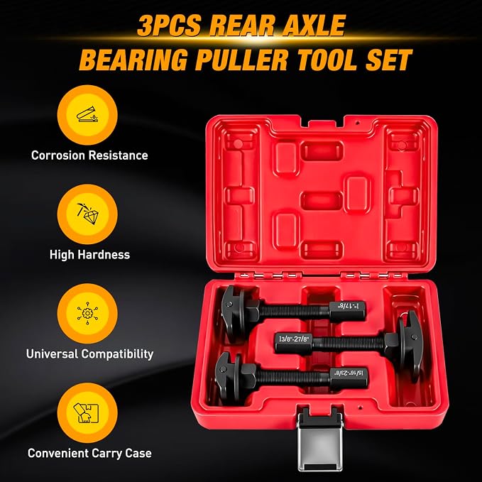 GOOACC 3PCS Rear Axle Bearing Puller Set, Axle Bearing Puller Removal Tool Kit with 3 Sizes 1" to 1-7/8", 1-5/16" to 2-3/8" & 1-3/8" to 2-7/8" Axle Wheel Bearing Removal Tools for Axles Bearings, Red