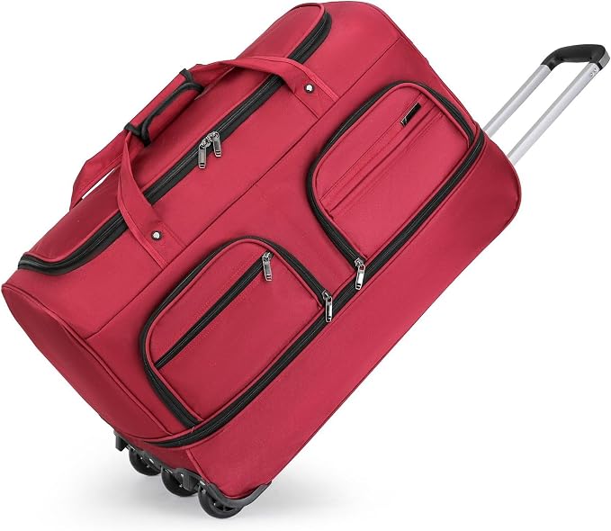 Expandable Rolling Duffle Bag with Wheels, 28" Foldable Carry On Luggage Suitcases, Water-Resistant Travel Duffle Bag Carry On Suitcase Weekend Bag for Women Men Red