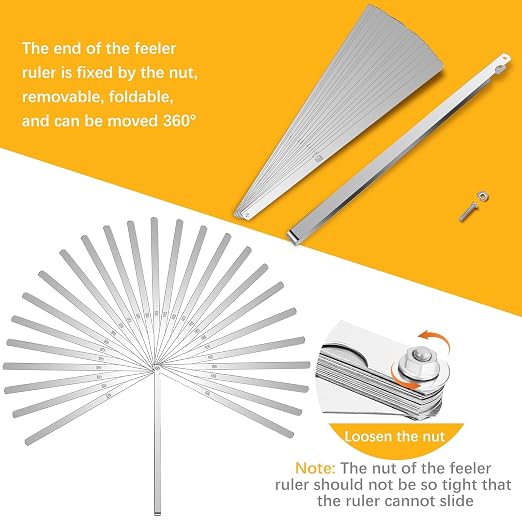 25 Blades Stainless Steel Long Feeler Gauge, Metric and Imperial Gap Measuring Tool Width and Thickness Feeler Gage Gauge for Spark Plug, Valve Adjustment Tool, 0.038-1.02mm