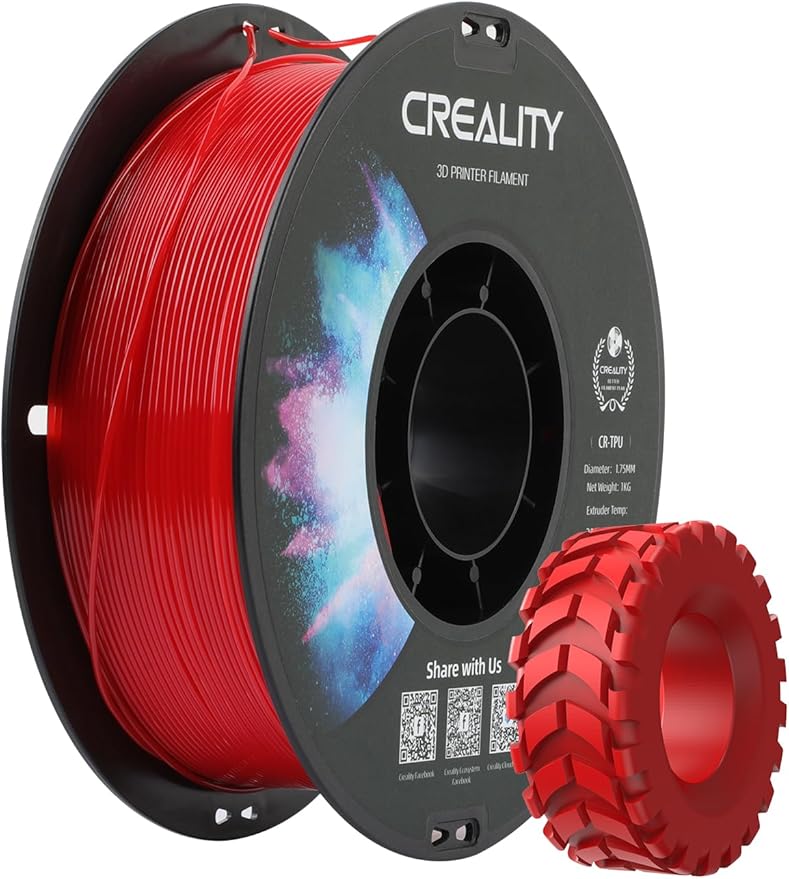 Creality 95A TPU Filament 1.75mm, Flexible Filament, High Hardness & Resilience, Soft Adhesive Material, Elastic, 1kg(2.2lbs) TPU Filament for 3D Printer (Red)