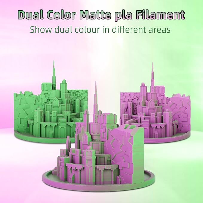 3DHoJor Dual Color Matte PLA 3D Printer Filament 1.75mm 2 in 1 Coextrusion 1KG Spool (2.2lbs) Multicolor PLA with Smooth Matte Finish for FDM 3D Printers-Green Pink