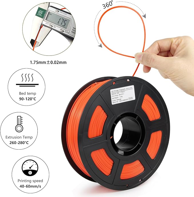 ASA Filament 1.75mm, UV/Heat Resistant/Weather Resistant ASA 3D Printer Filament, Perfect for Printing Outdoor Functional Parts, Orange Filament 1kg(2.2lbs) Spool