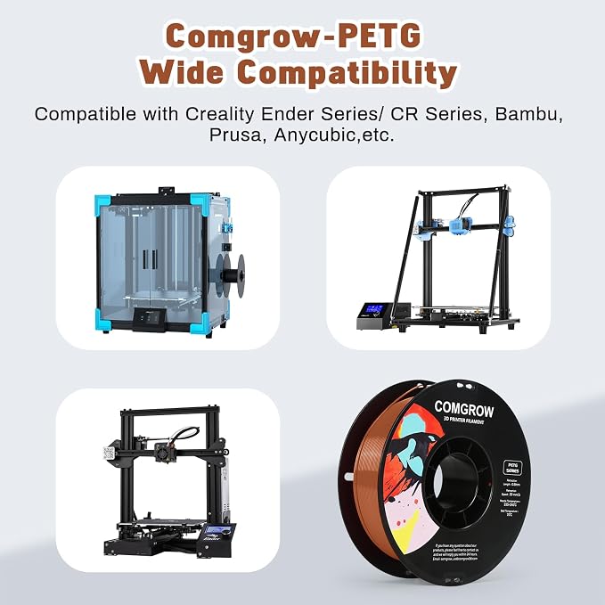 Comgrow PETG 3D Printer Filament 1.75mm, High Precision and Tough 3D Printer Filament 1kg (2.2LBS), Dimensional Accuracy +/- 0.02 mm, Fit Most 3D Printers Brown