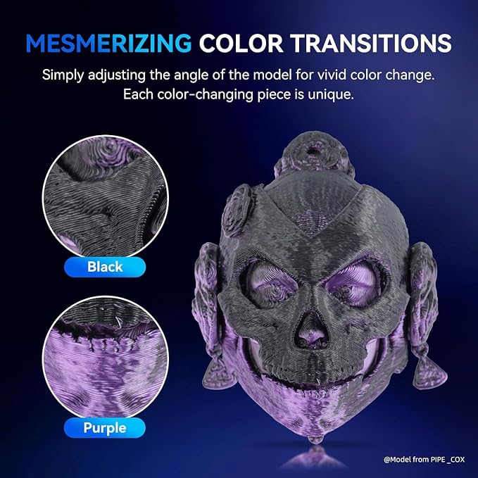 JAYO Silk Dual Color PLA Filament 1.75mm Black-Purple 1.1kg, Shiny Gradient Dual-Tone PLA, High Gloss Finish, Easy to Print, Layer Concealing, Fits for Most FDM 3D Printers