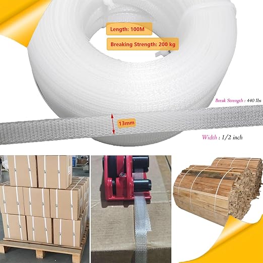 PP Banding Strapping Kit, Heavy Duty Pallet Strapping Package Kit, Strapping Tensioner Tool, Banding Sealer Tool, 1/2" Wide x 4000" Length, 100 Metal Seals for Securing Packing