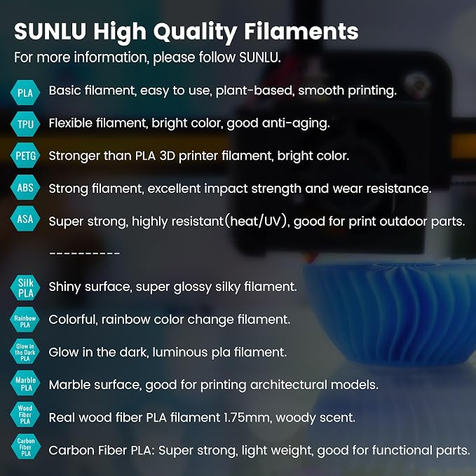 SUNLU 5KG Large Spool PLA Filament, PLA 3D Printer Filament 1.75mm, Big Roll PLA Filament, 5KG Spool (11lbs), PLA Black
