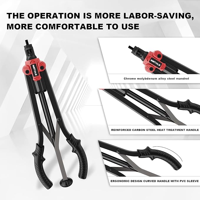 WETOLS 17" Rivet Nut Tool, Hand Rivet Tool Kit with 11 Metric & SAE Mandrels M3 M4 M5 M6 M8 M10 M12, 10-24, 1/4-20, 5/16-18, 3/8-16, 110pcs Rivnuts, Sturdy Case Packed, Auto Release Nut Design, WE-896