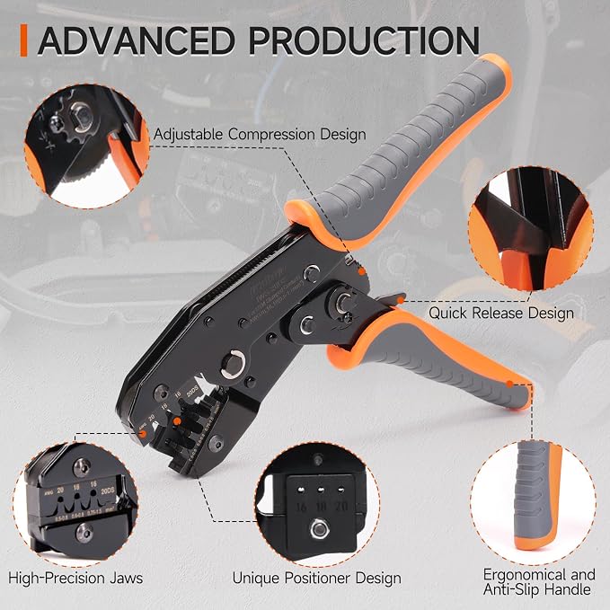 iCrimp Ratchet Crimp Tool for Deutsch DTP 12 Stamped Contacts | Fits 12-14 AWG wire, precise positioning, IWS-12DS crimper, open barrel crimp, for automotive wiring repair