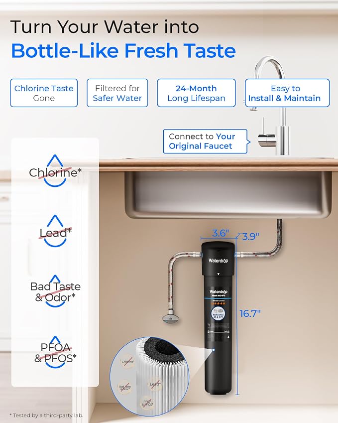 Waterdrop 15UA Under Sink Water Filter System and Waterdrop RF15-UF 0.01 Micron Replacement Filter Cartridge for 15UA/15UA-UF/15UB/15UB-UF/15UC/15UC-UF Under Sink Water Filter