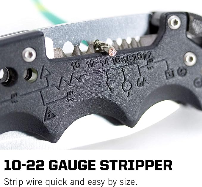 SOG Kilowatt- Electricians Pocket Knife with Wire Stripping Multi-Tool and 3.4 Inch AUS-8 Blade, UTP 10-22G Wire Stripper Knife (EL01-CP), Black