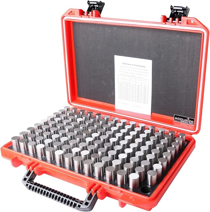 Accusize Industrial Tools Steel Pin Gauge Set, 0.626"-0.750", P4(+) | 125 Pc, Class ZZ, Plus Tolerance, 2" OAL, Steel, Electro-Etched Sizes