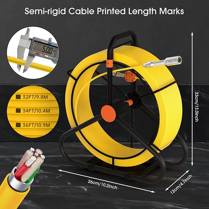 Sewer Camera 200FT,HD DVR JQKJCAM 17MM/0.67'' Plumbing Drain Pipe Snake Camera with Light,W/4.3'' IPS 32GB Screen,Meter Counter,Waterproof,Portable for Sewer Pipe Wall Inspection (200 ft/60m)