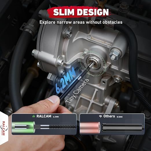 2-Way 180° Articulating Borescope Camera with Light, 6.2mm Ultra-Slim Probe, 4.3" HD Inspection Camera, 6.6FT Flexible Snake Industrial Endoscope for Automotive Engine Wall