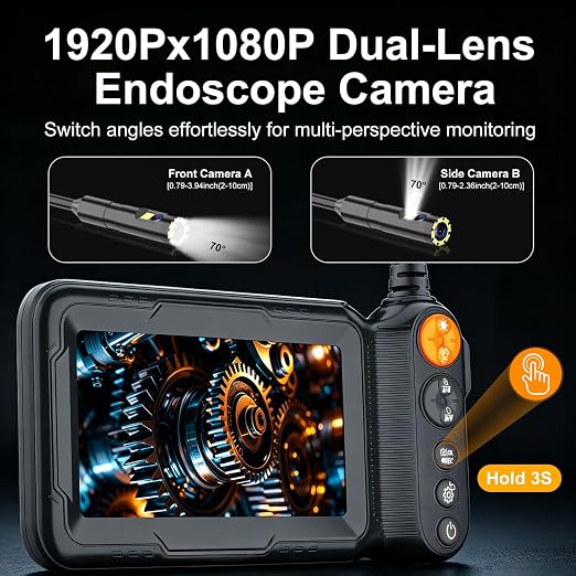 Endoscope Camera with Light, Dual Lens Borescope, 5" IPS 1920P HD Inspection Camera Industrial Endoscope, 16.5FT Semi-Rigid Cable, IP67 Waterproof Endoscope Tools for Auto, Sewer, Pipe,Mechanic
