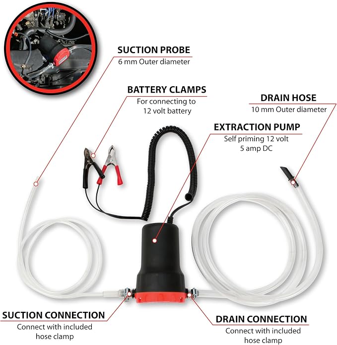 Performance Tool W54170 Oil Change Pump Extractor 12v 80W Oil Extractor Pump Diesel Fluid Transfer Pump, Oil Quick Changer for Car, Boat, Marine, Motorbike, Truck, RV, ATV